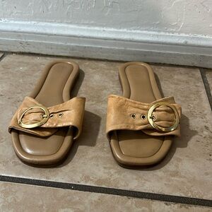 Camel slides with gold buckle